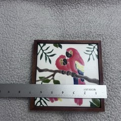 Two Red Hand Painted Parrots On Koa Wood Frame
