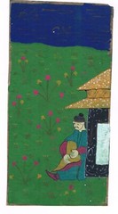 Miniature Painting Of A Man With Hut Sitting In Garden On Paper 4.5×9 Inches