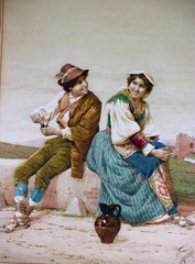 FILIPPO INDONI 1842-1908 ANTIQUE WATERCOLOR CARDBOARD SIGNED COURTSHIP ITALIAN