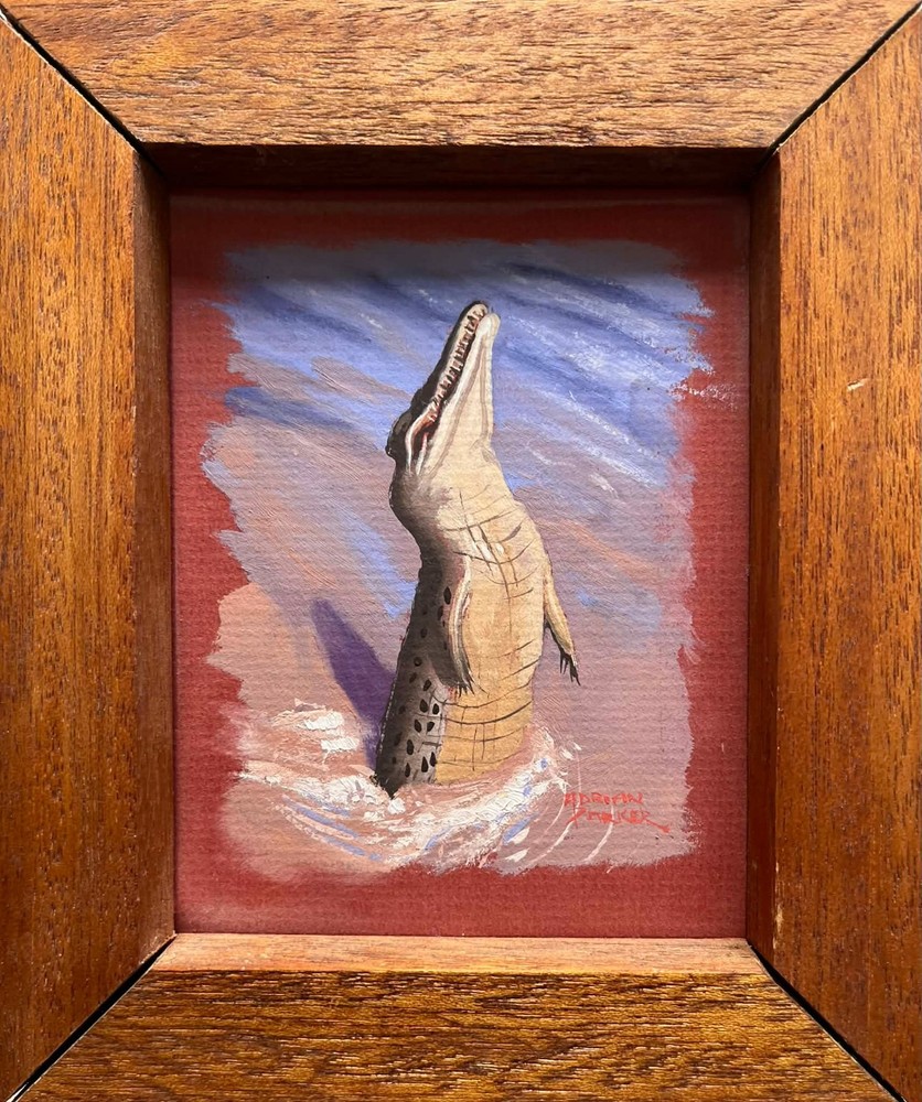 ADRIAN PARKER AUSTRALIAN FRAMED GOUACHE „CROCADILE OUT OF WATER“ 1995
