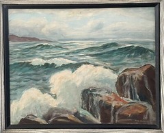 Mae Barbee Bruening, Texan (1908-1994) Oil Painting Laguna Beach CA Coastline
