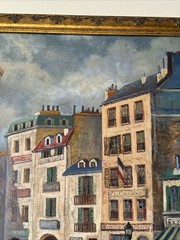 Paris France Painting French Large Oil Street Scene City Life Greenwood Vintage