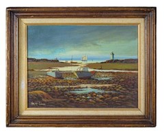 Original Val McGann (American 1928-2016) „Coastal Maine Seascape“ Oil Painting