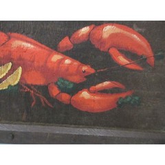 Vintage Artist Joyce Langelier Lobster Seafood Restaurant Wood Board Wall Mount