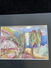 Mediterranean Umbrella An Original Pastel Painting Matted 5″x7″ Original