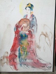 Geisha Woman Japanese Painting Signed Watercolor Gorgeous Framed Large Japan Vtg