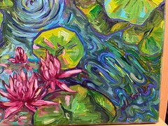 Original Painting pond water lilies artwork post Impressionism unframed