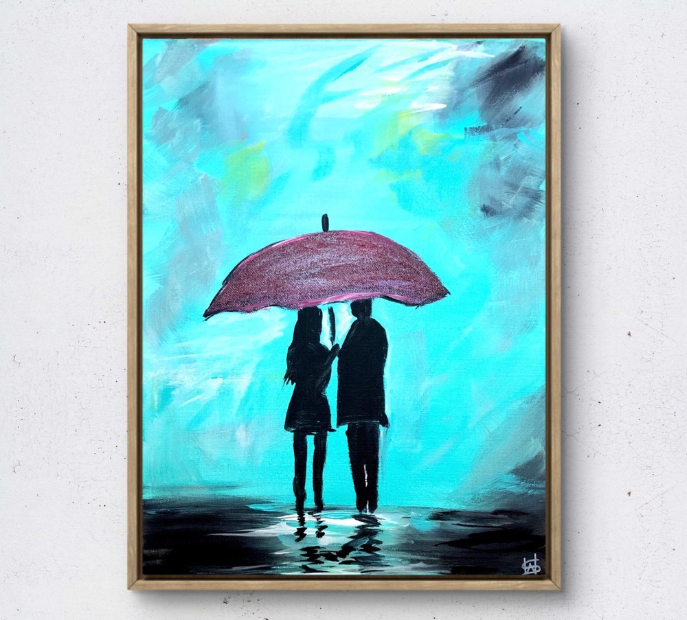 WS original blue rain emotional impressionism 14X11 canvas acrylic modern art