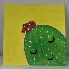 Cute Cactus Acrylic Painting On Canvas With Glitter Accents Handmade Unique