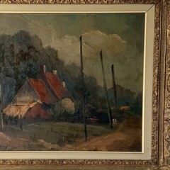 Handcrafted Oil Painting Landscape „Red Roofs Scene“ Authentic Belgique Art