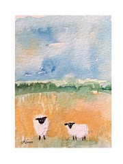 ACEO Original By Kenna Painting 2 Sheep 2.5” X 3.5” Signed ÀTC