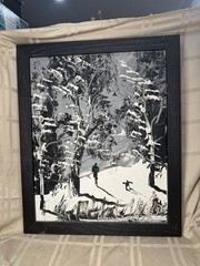 MORRIS KATZ Original Oil Painting Signed Winter Landscape Skiers 19.5×15.5”
