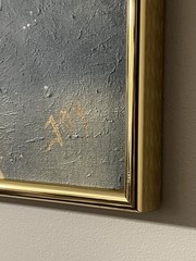 Large Textured Abstract Painting Signed 46 “ x 34” Gold Blue Beige OOAK