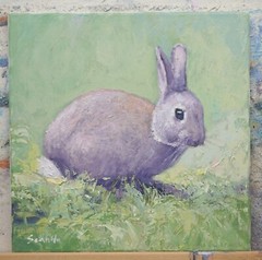 Sean Wu original oil painting, 12×12 on stretched canvas，Hare