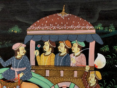 INDIAN ROYALTY INDIA ASIAN PAINTING MOGUL ELEPHANT CARAVAN PALACE GUARDS ON SILK