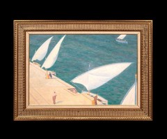 Large circa 1950 The Harbour Brindisi, Italy by Hubert Arthur Finney (1905-1991)