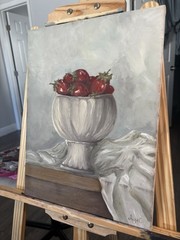 Original Strawberry Still Life Oil Painting, Wall Art, Vintage European Style
