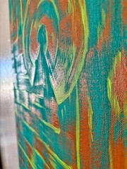 Abstract Textured Canvas Painting Wall Art Teal Orange Green Unframed
