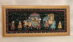 INDIAN ROYALTY INDIA ASIAN PAINTING MOGUL ELEPHANT CARAVAN PALACE GUARDS ON SILK