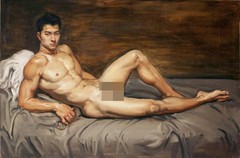 Hand Painted Oil Painting art Young Male Nude Men on Canvas 24″x36″