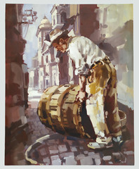 Antonio Belli/Large Contemporary Oil Painting/Scene of Ancient italian Village