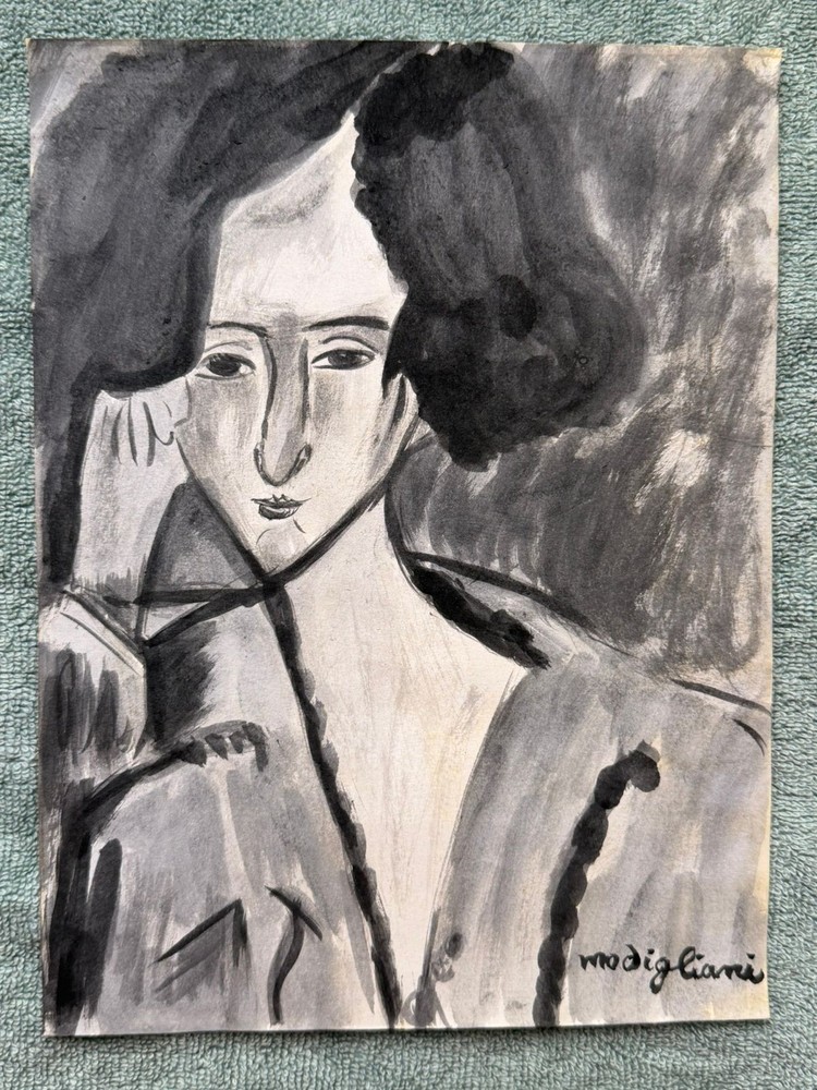 AMEDEO MODIGLIANI drawing on old paper signed stamped vintage