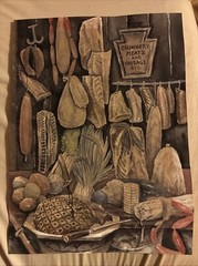 Antique original watercolor painting signed by Edward Jorgensen Meat Shop