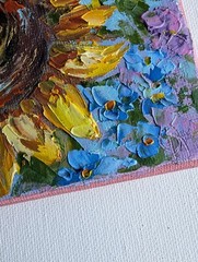 SUNFLOWERS ORIGINAL OIL Painting impasto 10″x 8″ by Olga Diduh.
