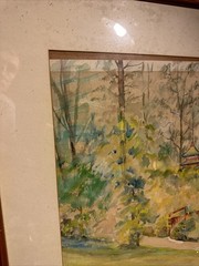 Vintage Japanese Garden Watercolor Painting Framed 25×20 Asian Landscape Art