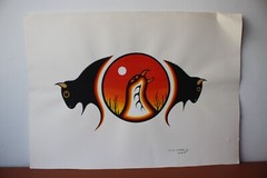 1987 Collins Campbell 21-1/2”x30″ Buffalo+Thunderbird original acrylic on paper