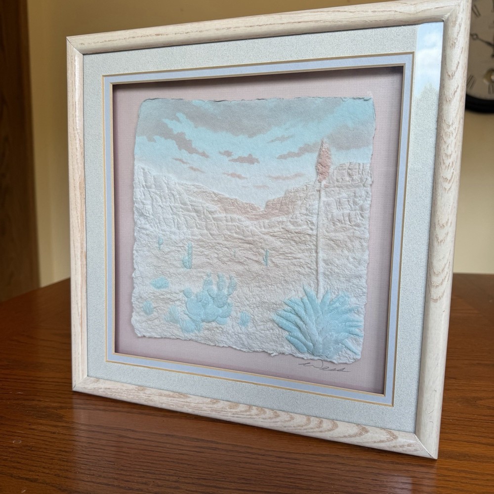 Wesley „Wess“ Smith Signed Desert Southwest Cast Paper Scene Framed 13×13