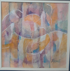 Gouache Multi Media Signed By Don Trout Artist 14 x 14 Matted „Music Tones“