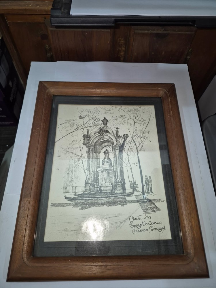 Ink Sketch 7″ x 9″ Chafariz do Largo do Carmo, Lisbon signed 1967 OT26