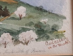 Set of Two Vintage Rhine Castles Views Watercolor Paintings Germany Signed