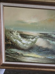 Vintage H.Gailey Original Oil Painting Seascape Ocean Waves 31″×28″Wood…