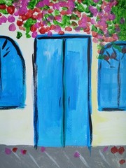Expressionism/Abstract Blue Door 11×14 Signed Colorful Hand Made Art Painting