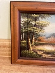 Vintage Framed Landscape Oil Painting Forest River Wood Frame Wall Art 13 X 11