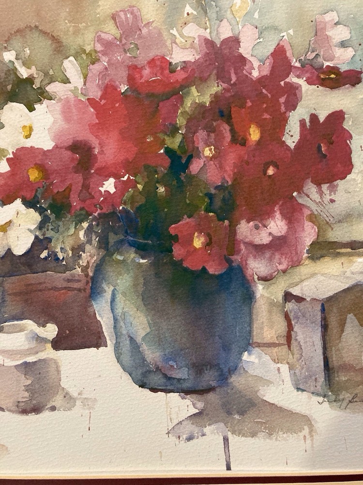 Rare~1993 JUDY BUSWELL ORIGINAL WATERCOLOR PAINTING~Cosmos Morning~OREGON ARTIST