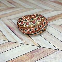 Artisan Hand Painted OOAK Traditional Red Mandala Stone Rock Decor 3″ Gift