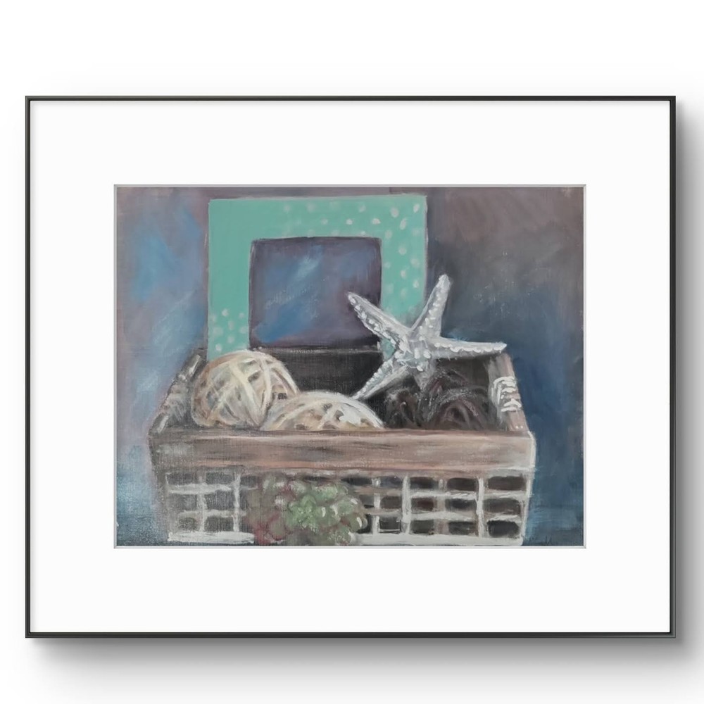 Original Expressionist Star Fish Basket 14 x 11 Oil on Paper Matted Painting