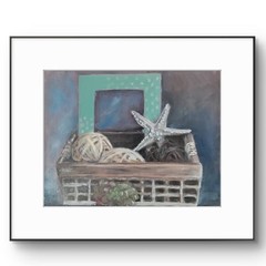 Original Expressionist Star Fish Basket 14 x 11 Oil on Paper Matted Painting