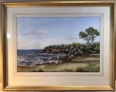 Artist Illegible See Photo (At Point Lonsdale) Framed Watercolour Painting 2000s