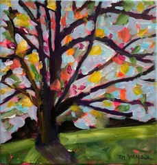 Mary Myers Original Abstract Expressionism 10×10 Colorful Tree Signed Fine Art