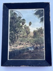 Antique Landscape Painting OVER PHOTOGRAPH HAND TINTED CALIFORNIA DESERT PALMS