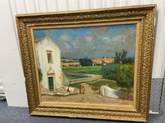 Georges Andre Klein (French 1901-1992) Portuguese Village with Church O/C Signed