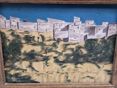 Vintage Framed Painting Pueblo Home Town Southwestern Desert