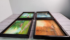 Four Season Painting Set Gallery Wall Cabin Nature Signed Framed Canvas