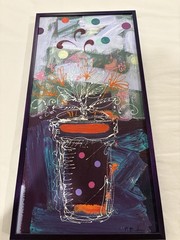 M Burke Oil On Canvas 24×12 Abstract Vibrant Fleet Pot With Flowers Painting