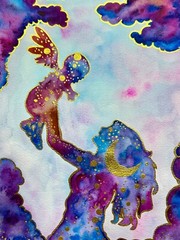 Watercolor Painting Original Silhouette Memorial Baby And Me Angel Clouds