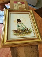 Picture Oil Painting on Canvas Portrait of back of Girl Framed Art 23″ x 19 1/4